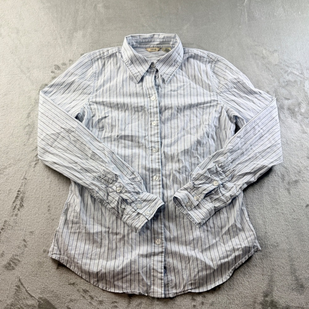 IZOD Men's Small Blue White Striped Button Down Long Sleeve Shirt